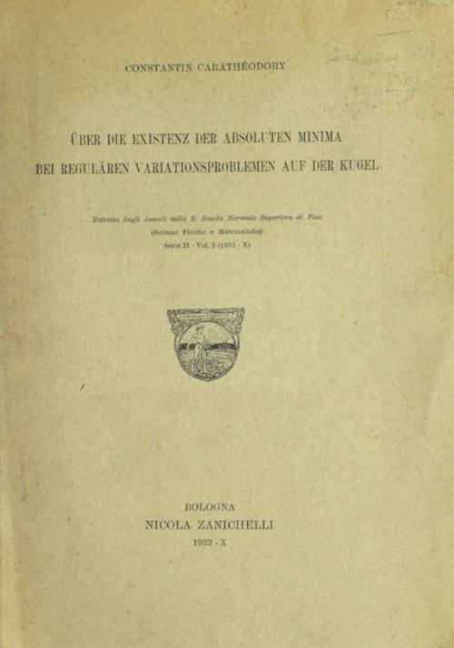 Über die existenz der absoluten minima bei regulären variationsproblemen auf der Kugel.