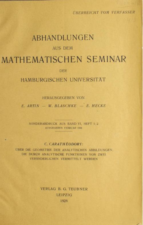 Über die geometrie der analytischen abbildungen, die durch analytische funktionen von zwei veränderlichen vermittelt werden.