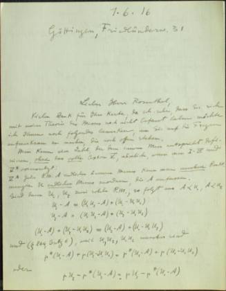 Χειρόγραφη επιστολή του Κωνσταντίνου Καραθεοδωρή προς τον Άρθουρ Ρόζενταλ.