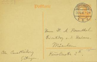 Χειρόγραφη επιστολή του Κωνσταντίνου Καραθεοδωρή προς τον Άρθουρ Ρόζενταλ.