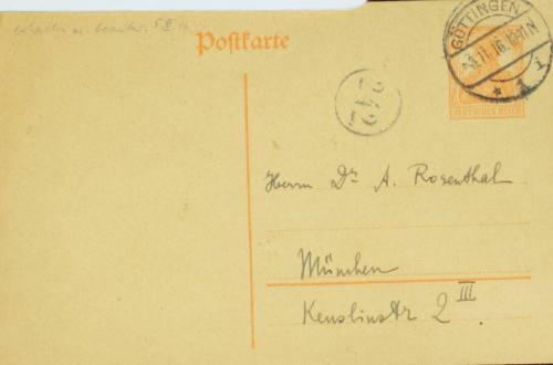 Χειρόγραφη επιστολή του Κωνσταντίνου Καραθεοδωρή προς τον Άρθουρ Ρόζενταλ.