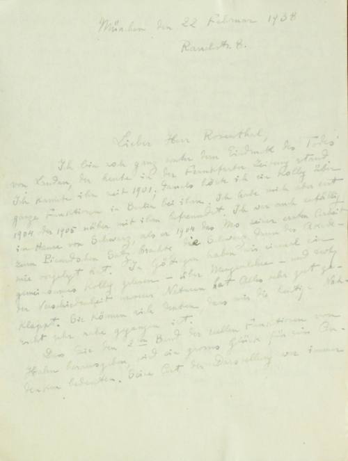 Χειρόγραφη επιστολή του Κωνσταντίνου Καραθεοδωρή προς τον Άρθουρ Ρόζενταλ.