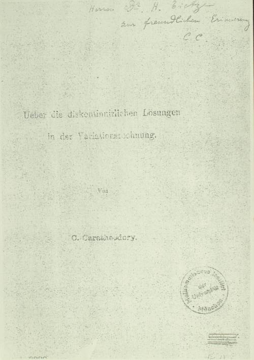 Über die diskontinuirlichen losungen in der variationsrechnung.