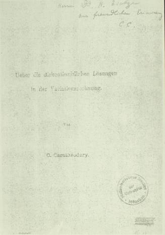 Über die diskontinuirlichen losungen in der variationsrechnung.