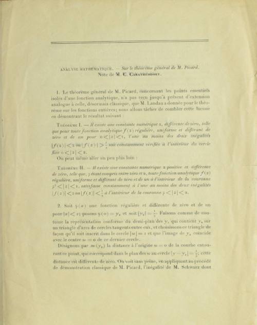 Annalyse Mathematique sur le théorème de M. Picard.