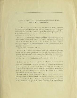 Annalyse Mathematique sur le théorème de M. Picard.