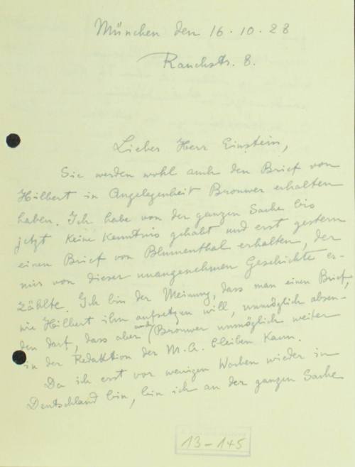 Αλληλογραφία Κωνσταντίνου Καραθεοδωρή με τον Άλμπερτ Αϊνστάιν.