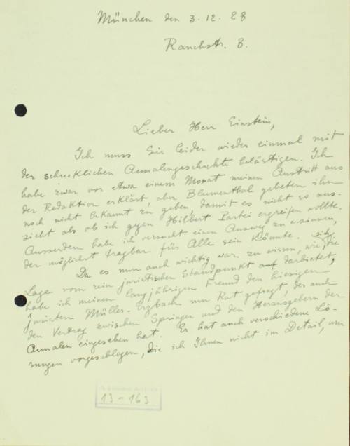 Αλληλογραφία Κωνσταντίνου Καραθεοδωρή με τον Άλμπερτ Αϊνστάιν.