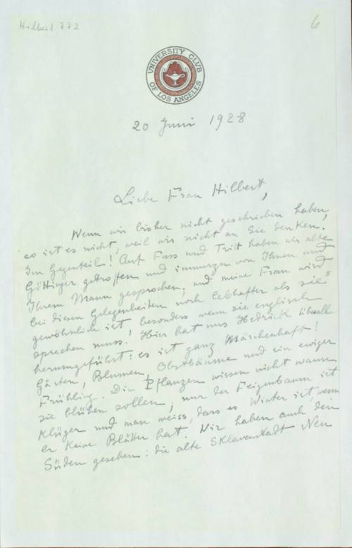 Χειρόγραφη επιστολή του Κωνστανίνου Καραθεοδωρή προς την Κάθυ Χίλμπερτ.