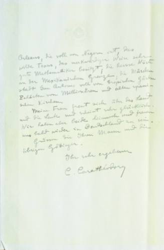 Χειρόγραφη επιστολή του Κωνστανίνου Καραθεοδωρή προς την Κάθυ Χίλμπερτ.