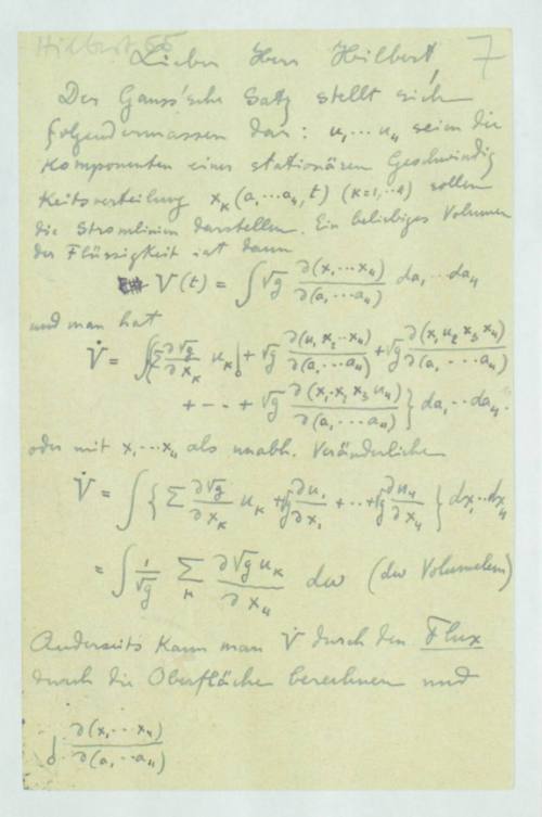 Χειρόγραφη επιστολή του Κωνσταντίνου Καραθεοδωρή προς το Ντέβιντ Χίλμπερτ.