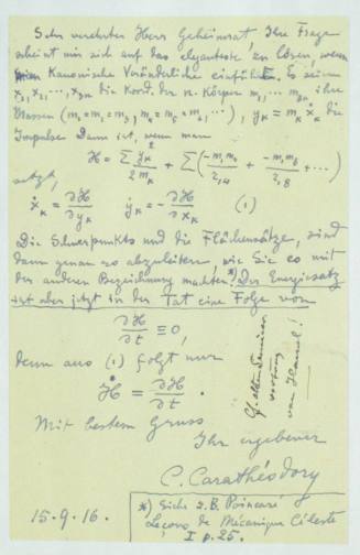 Χειρόγραφη επιστολή του Κωνσταντίνου Καραθεοδωρή προς το Ντέβιντ Χίλμπερτ.