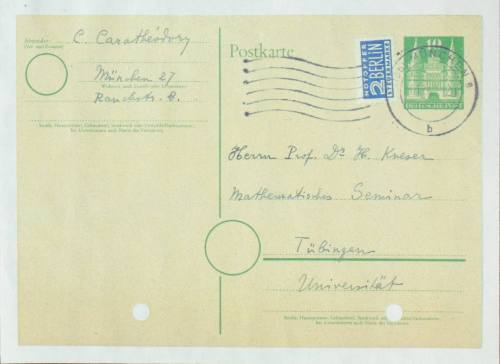 Επιστολή του Κωνσταντίνου Καραθεοδωρή προς τον Χέλμουθ Κνέσερ.