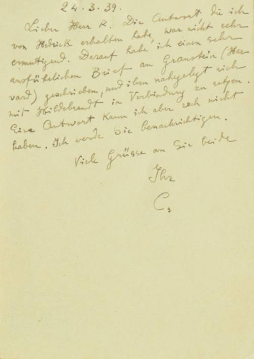 Χειρόγραφη επιστολή του Κωνσταντίνου Καραθεοδωρή προς τον Άρθουρ Ρόζενταλ.