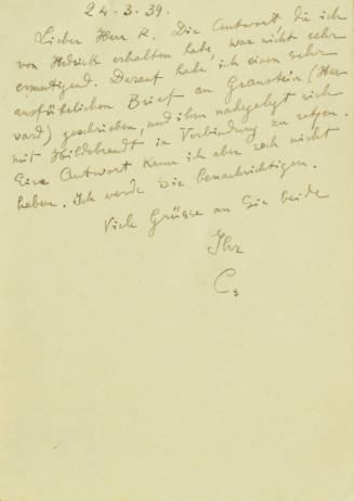 Χειρόγραφη επιστολή του Κωνσταντίνου Καραθεοδωρή προς τον Άρθουρ Ρόζενταλ.