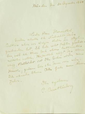 Χειρόγραφη επιστολή του Κωνσταντίνου Καραθεοδωρή προς τον Άρθουρ Ρόζενταλ.