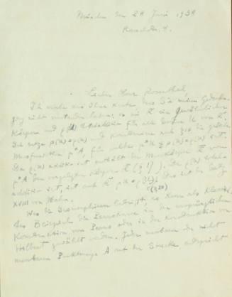 Χειρόγραφη επιστολή του Κωνσταντίνου Καραθεοδωρή προς τον Άρθουρ Ρόζενταλ.