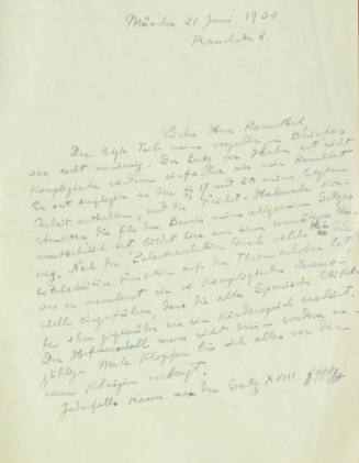 Χειρόγραφη επιστολή του Κωνσταντίνου Καραθεοδωρή προς τον Άρθουρ Ρόζενταλ.