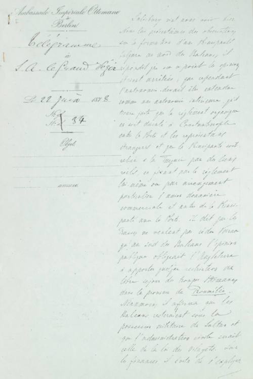 Τηλεγράφημα προς το Μεγάλο Βεζίρη.