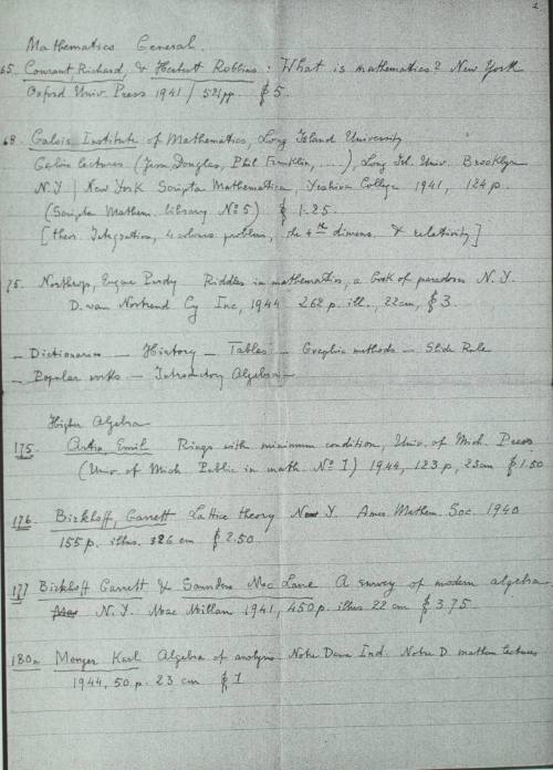 Γενικά Μαθηματικά, Υψηλή Άλγεβρα, θεωρία ομάδων, εξισώσεων, αριθμών, σειρές, λογισμός μεταβολών, συναρτήσεις, Διαφορικές εξισώσεις, Σειρές Fourier, Διαφορική Γεωμετρία.